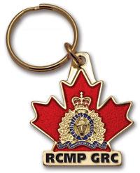 RCMP Crest on Maple Leaf Key Ring RCMP-GRC