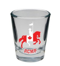 Shotglass RCMP Horse and Rider Red and White