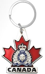 Key Ring RCMP Crest on Maple Leaf Canada SILVER