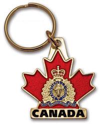 RCMP Crest on Maple Leaf Key Ring Canada