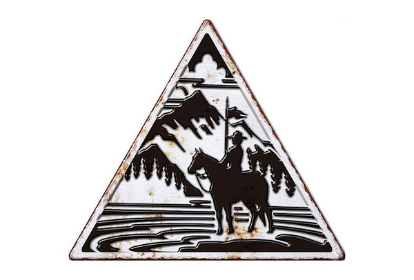 Metal Sign Triangle Mountie Horse and Rider